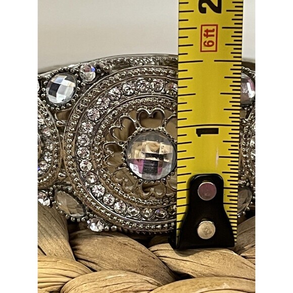 Vintage Statement All Around Rhinestone Flower Clamper Bracelet Silver Tone - Picture 5 of 7